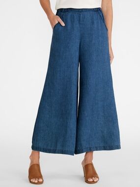 CP Shades | Clea Linen Twill Wide-Leg Chambray Blue Pants